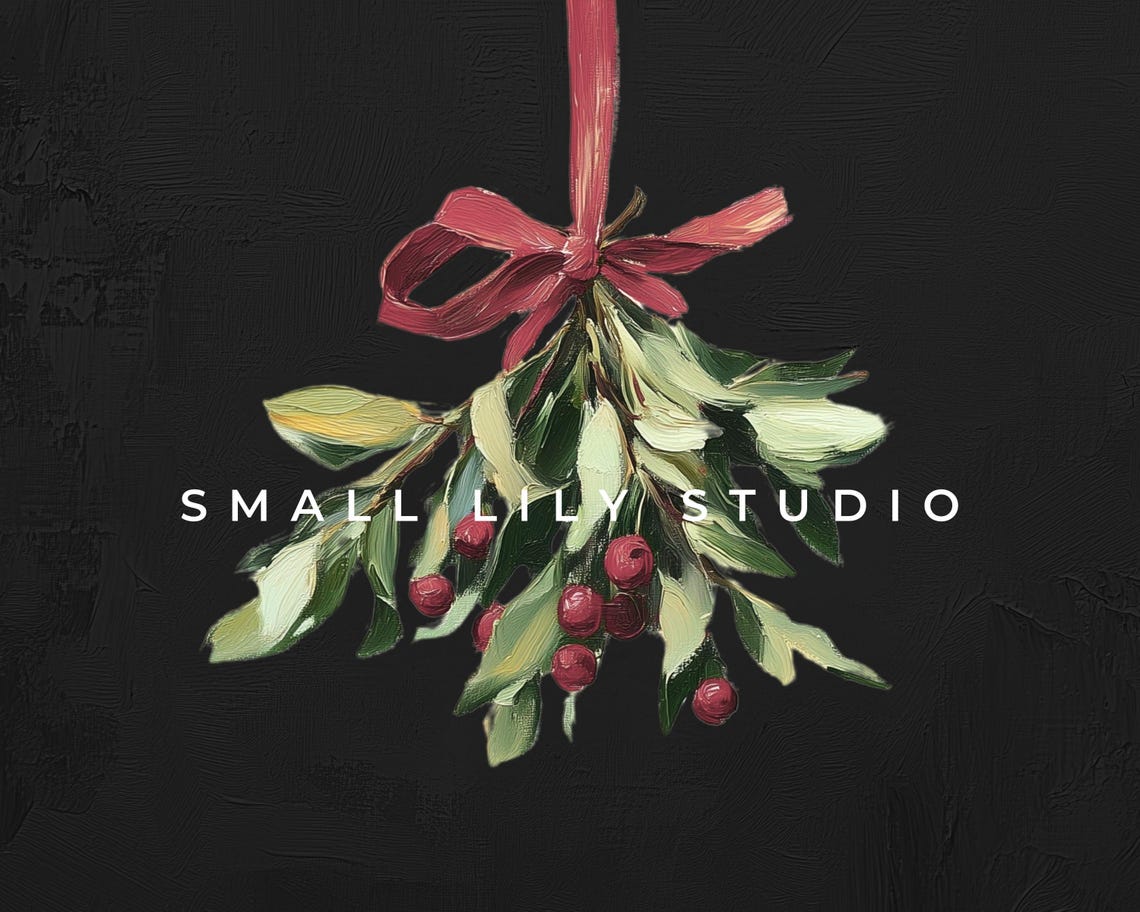 Christmas Frame Tv Art Mistletoe With Burgundy Ribbon Frame Tv Art Vintage Style Painting Stylish Red Green Black Xmas Art Tv548 - Image 4