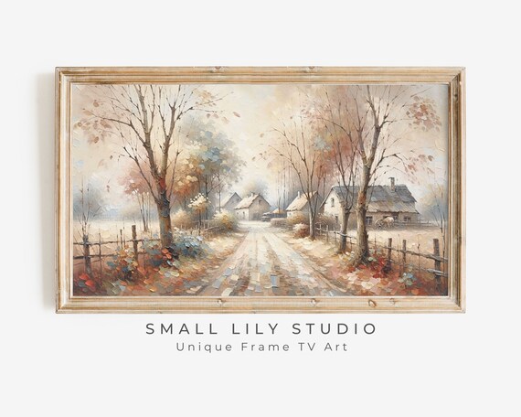 Country Road With Rustic Farmhouses And Autumn Trees Painting Poster