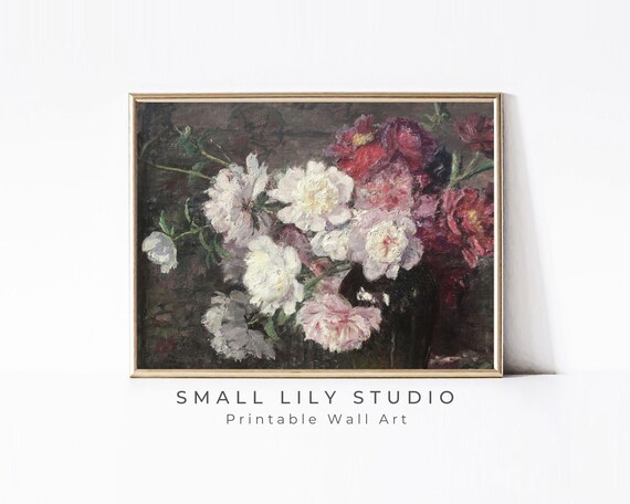 Moody Pink Floral Print Vintage Painting Still Life Wall Art Spring Flowers Print Bedroom Wall Art Print P063