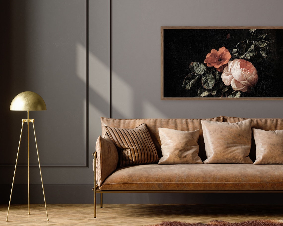 Dark Botanical Roses Pink Antique Still Life Moody Floral Poster - Image 2