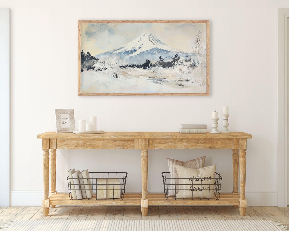 Mount Fuji Winter Snow Peak Japan Vintage Landscape Painting Art Poster - Image 3