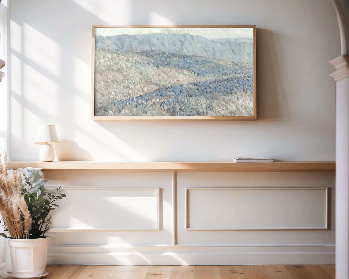 Frame Tv Art Blue Wildflower Field Frame Tv Art Field Of Blue And White Flowers Vintage Landscape Painting Tv Artwork Tv253 - Image 3