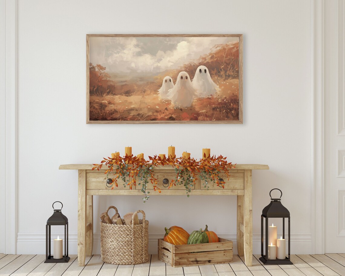 Ghost Family Autumn Field Landscape Misty Vintage Halloween Poster - Image 3