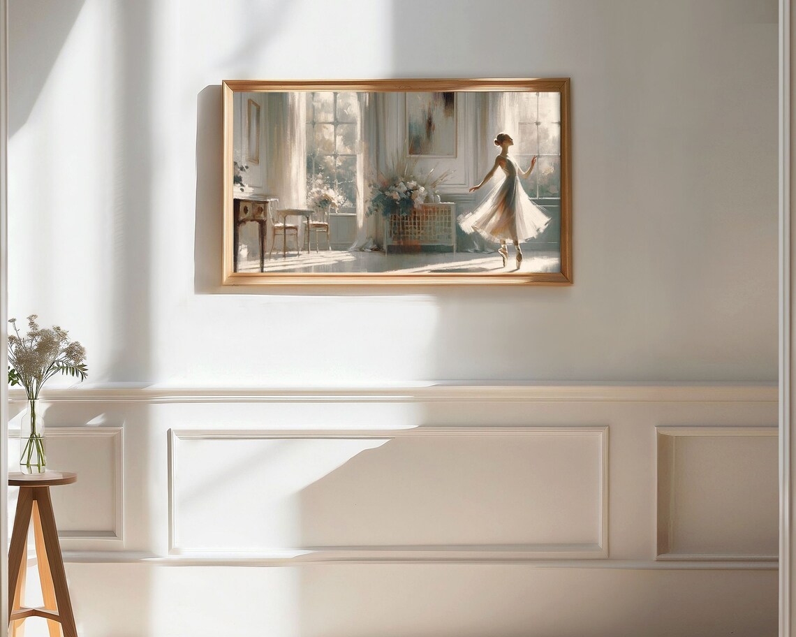 Ballerina in White Vintage Painting Style Art Print - Image 3