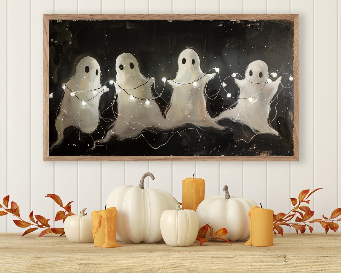Ghosts Playing With Lights, Neutral Halloween Art Print - Image 3