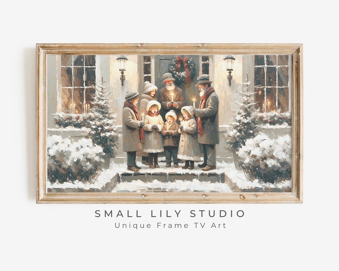 Frame Tv Art Christmas Carolers Christmas Frame Tv Art Family Singing Carols Winter Frame Tv Retro Vintage Style Painting Tv204