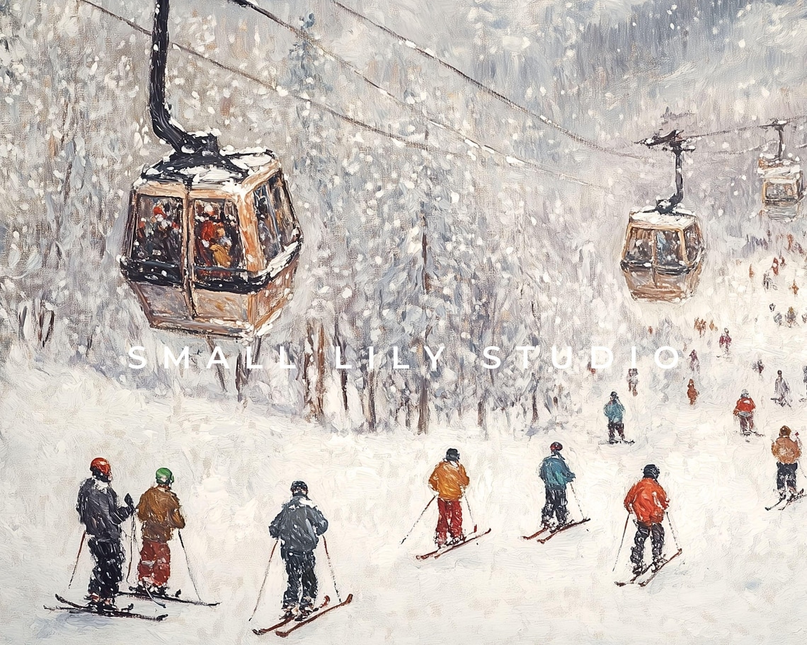 Gondolas on Ski Slopes Vintage Style Art Print - Image 4