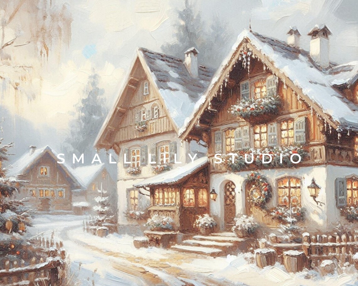 Bavarian Christmas Houses, Cute Retro Winter Art Print - Image 4