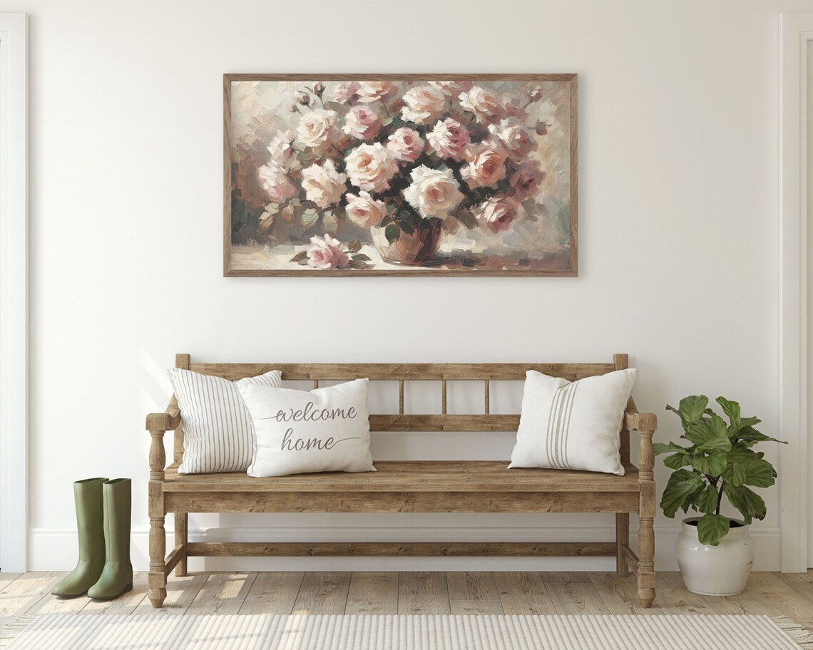 Blush Pink Roses Bouquet Vintage Oil Painting Romantic Floral Poster - Image 3