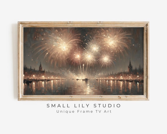 Gold Fireworks Vintage Style New Year’s Art Print