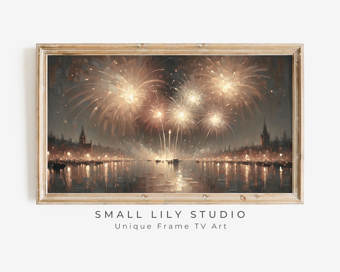 Gold Fireworks Vintage Style New Year’s Art Print