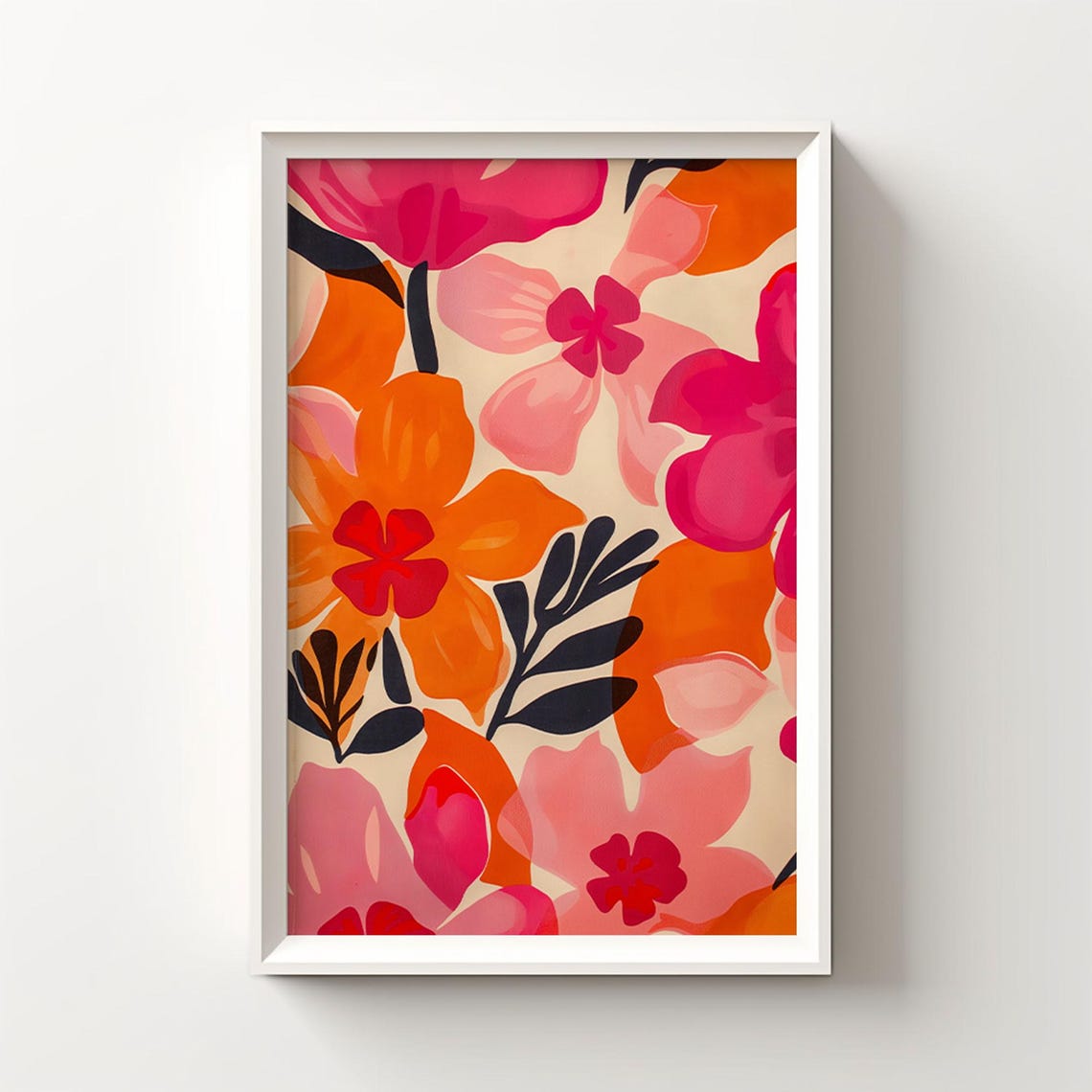 Pink and Orange Bold Abstract Floral Pattern Retro Boho Wall Art