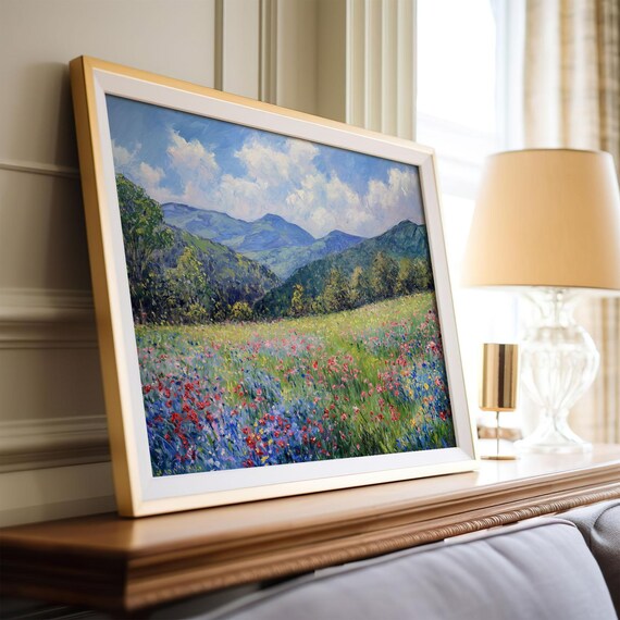 Flower Field Landscape, Oil Painting Art Print
