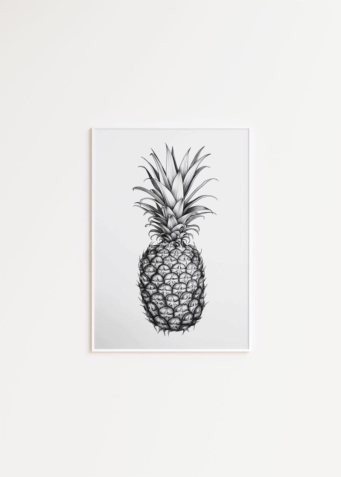 Black and White Engraved Pineapple Detailed Tropical Fruit Wall Art