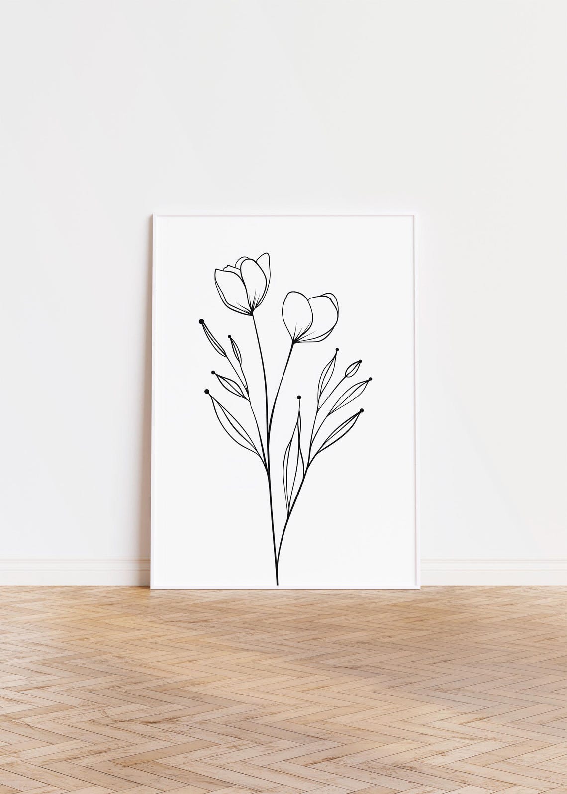 Minimalist Black And White Floral Line Drawing Botanical Poster
