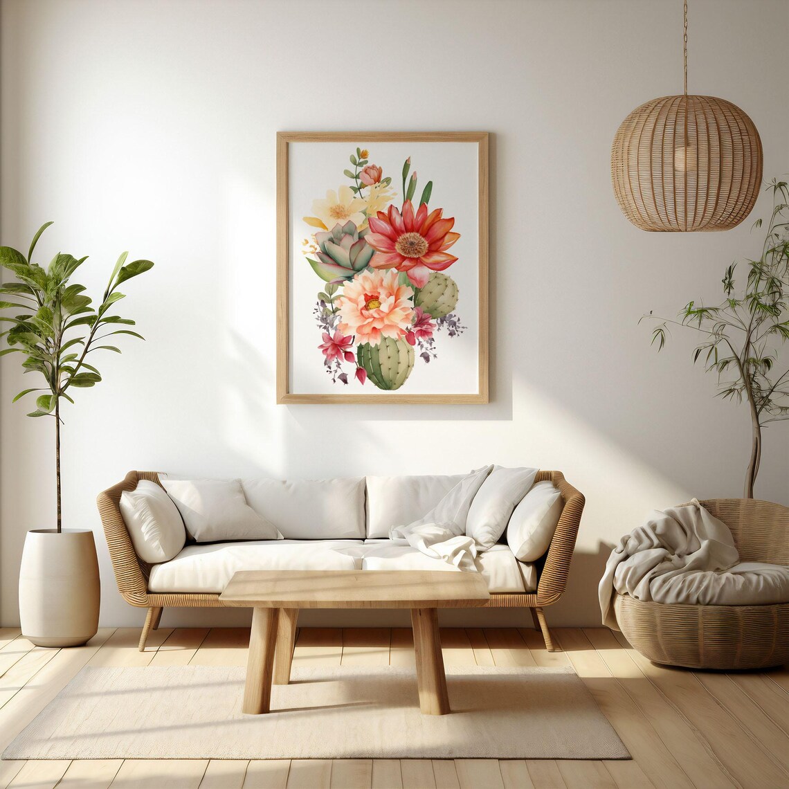 Watercolor Desert Floral Bouquet With Blooming Cactus Poster