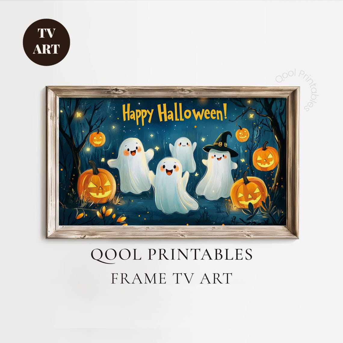 Happy Halloween Cute Ghosts Pumpkins Night Party Wall Art Decor
