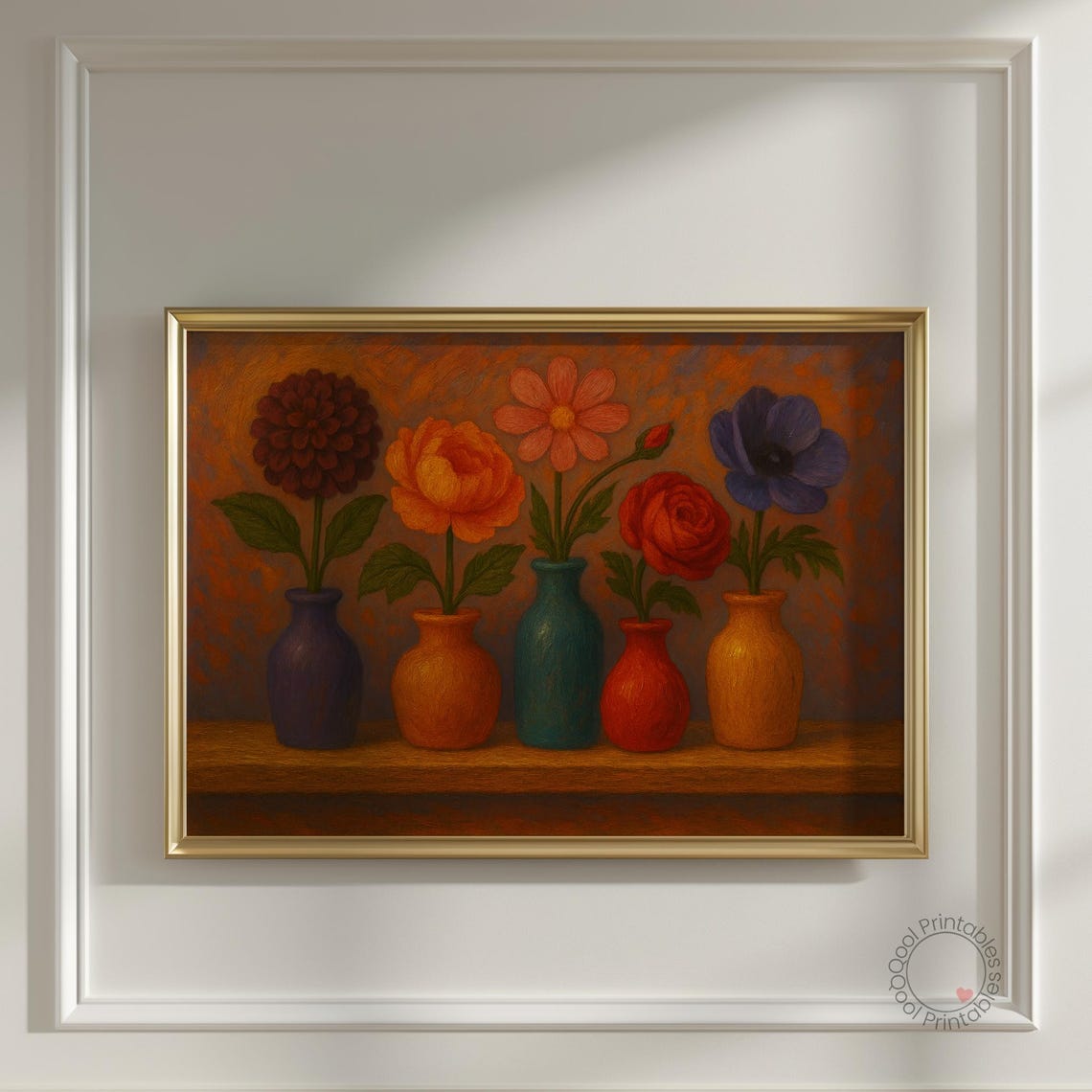 Colorful Flower Vases Dahlia Rose Anemone Still Life Painting Wall Art
