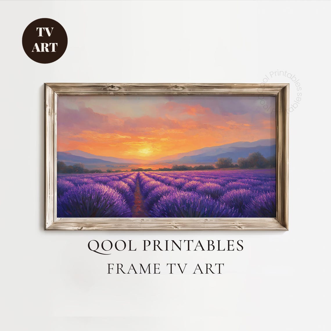 Beautiful Lavender Field Sunset Purple Rows Scenic Art Poster