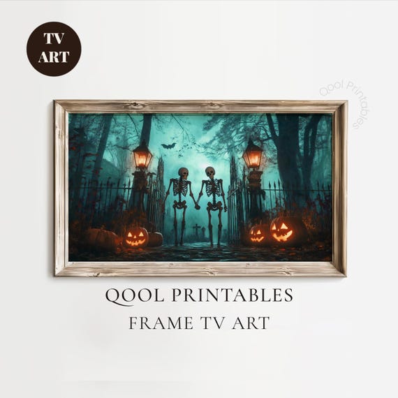 Halloween Samsung Frame Tv Art Spooky Oil Painting Style Cute Skeleton Computer Screensaver