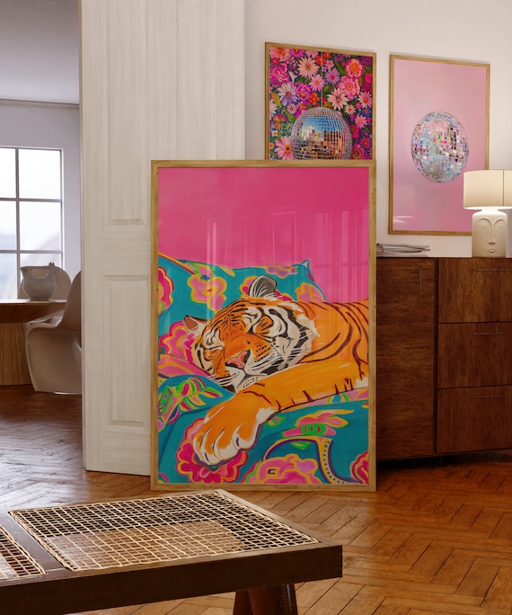 Cute Tiger Poster, Maximalist Oil Painting Art