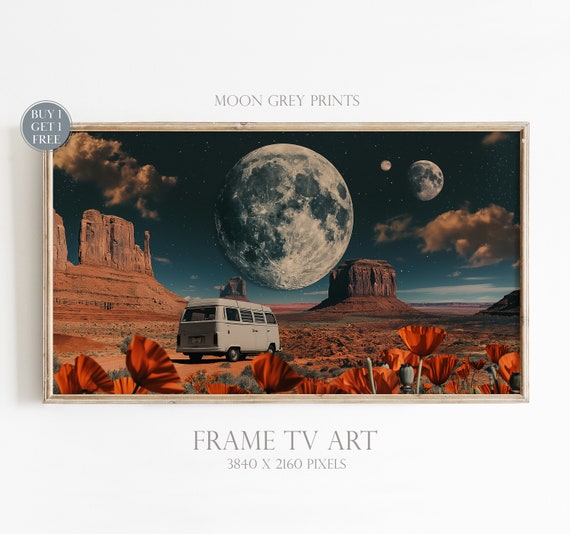 Futuristic Desert Scene With Van And Giant Moon