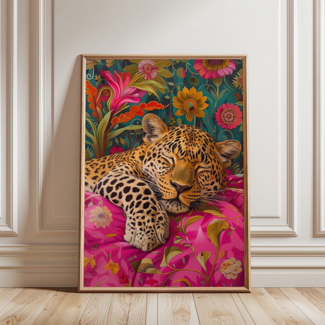 Sleeping Leopard, Maximalist Oil Painting Poster