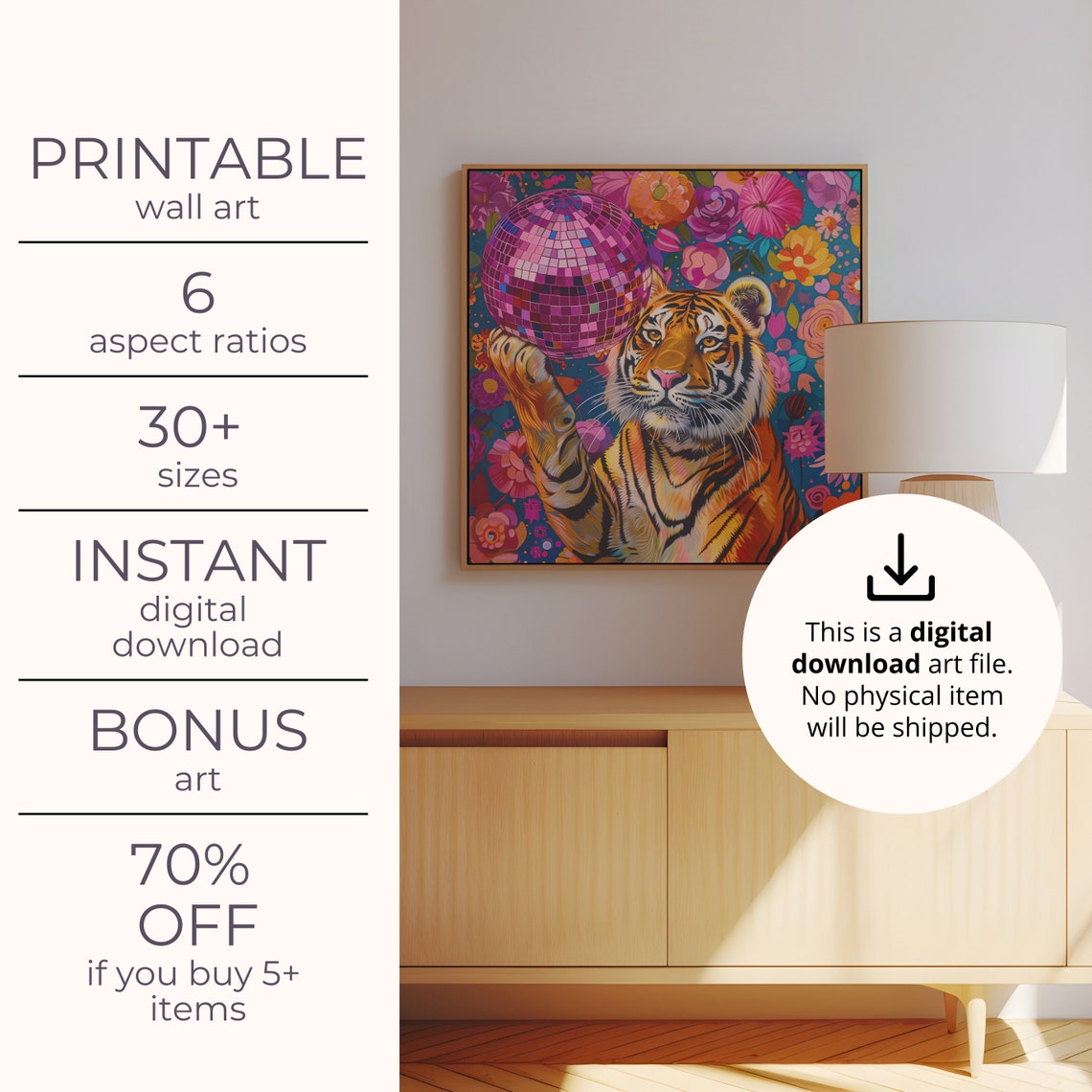Tiger And Disco Ball, Maximalist Animal Art Print - Image 4