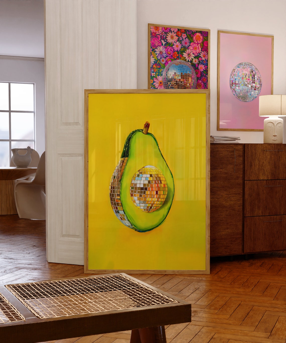 Avocado Disco Ball, Maximalist Dining Room Art Print - Image 5