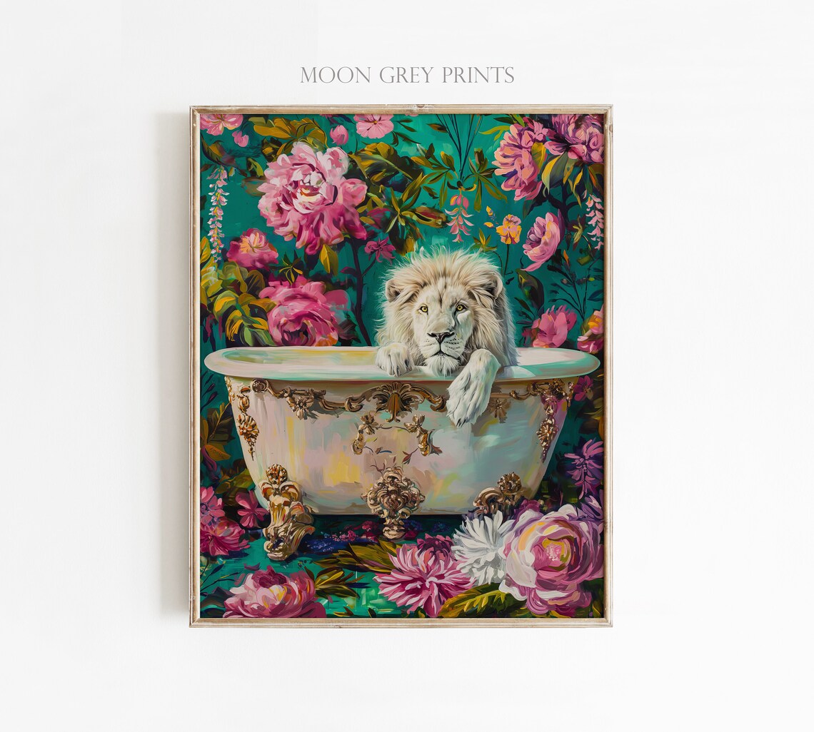 Lion In A Bathtub, Maximalist Oil Painting - Image 2