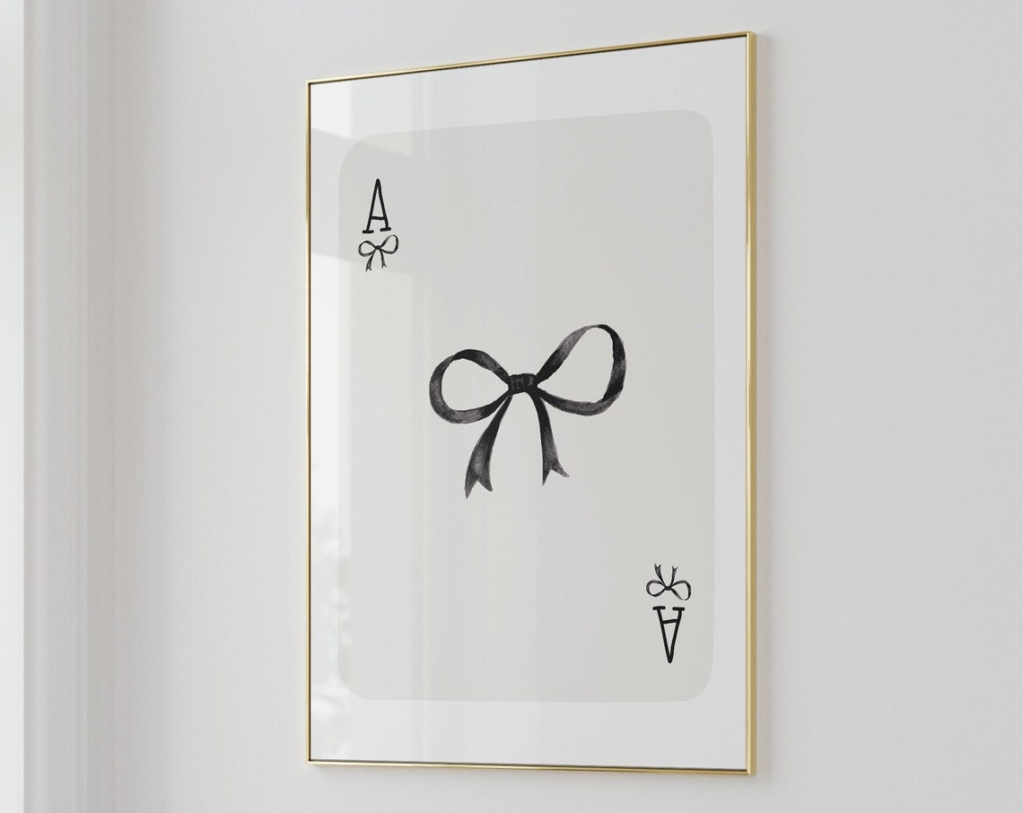 Black Bow Ace Card on White Minimal Coquette Girly Wall Poster - Image 2