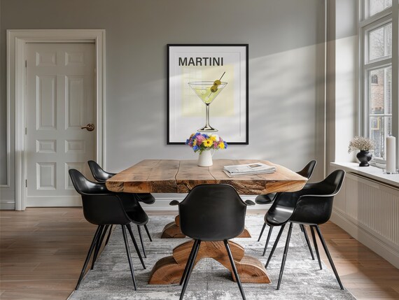 Martini Cocktail Glass Minimalist Typography Bar Decor Poster