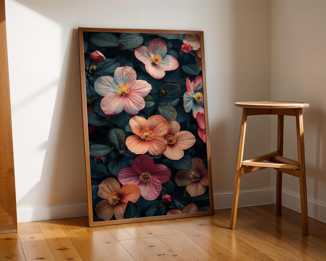 Moody Floral Wall Art Soft Botanical Flower Illustration High Resolution Jpg For Smart Mockups Photoshop Use