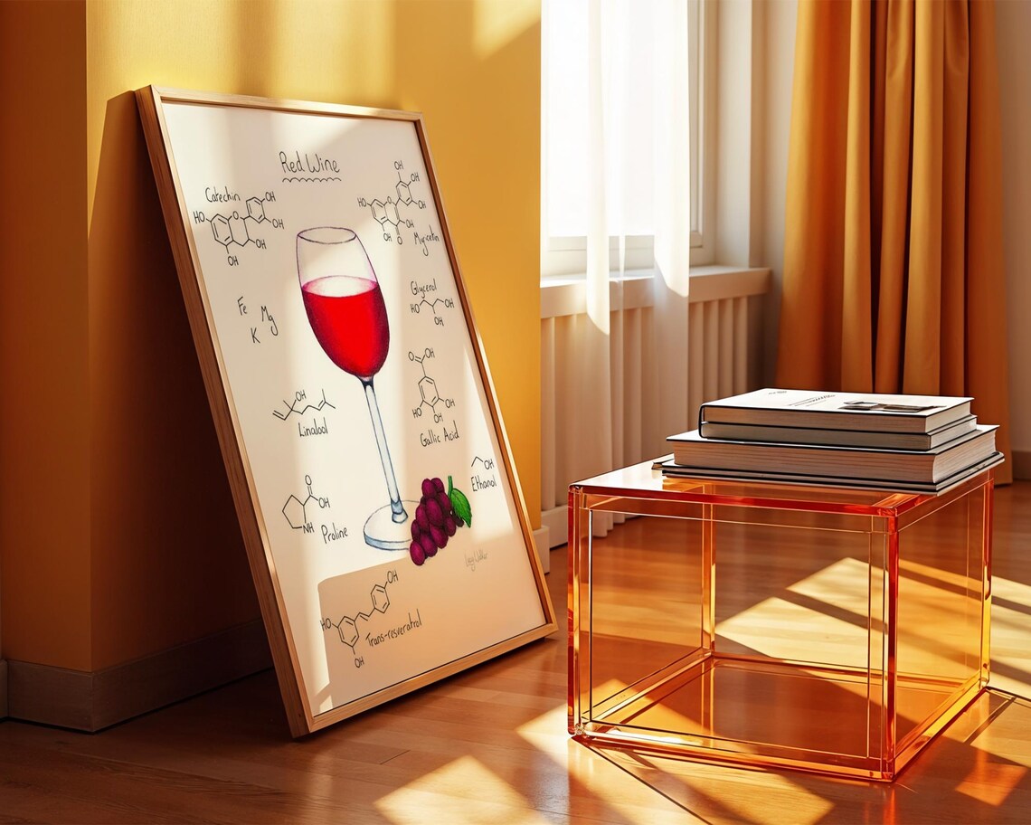 Red Wine Chemistry Molecule Diagram Educational Science Decor Poster - Image 2