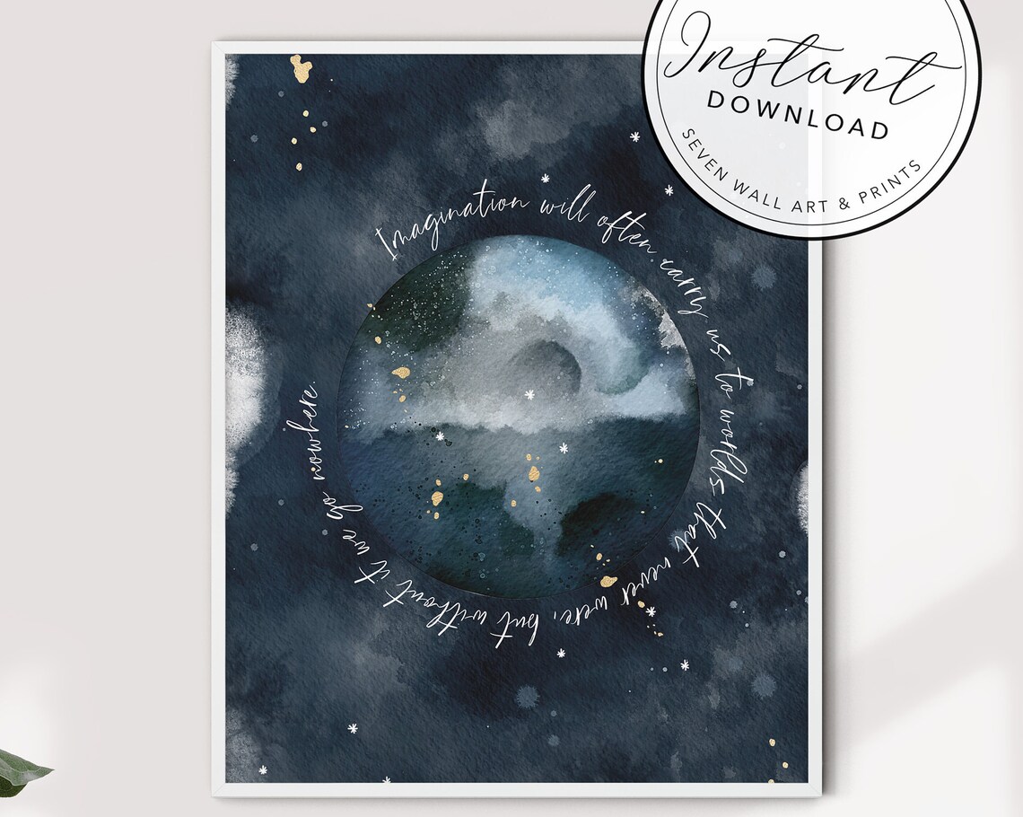 Carl Sagan Imagination Quote Full Moon Navy Watercolor Night Poster