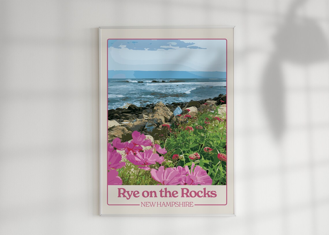 Rye, NH Travel Poster, New Hampshire Ocean