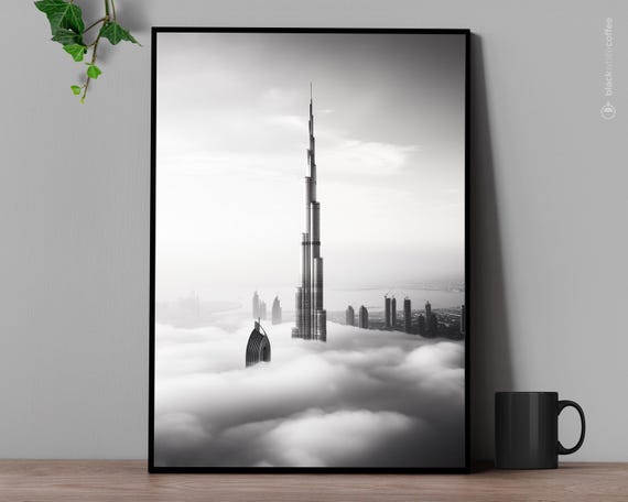 Burj Khalifa Poster Black And White Art Architecture Wall