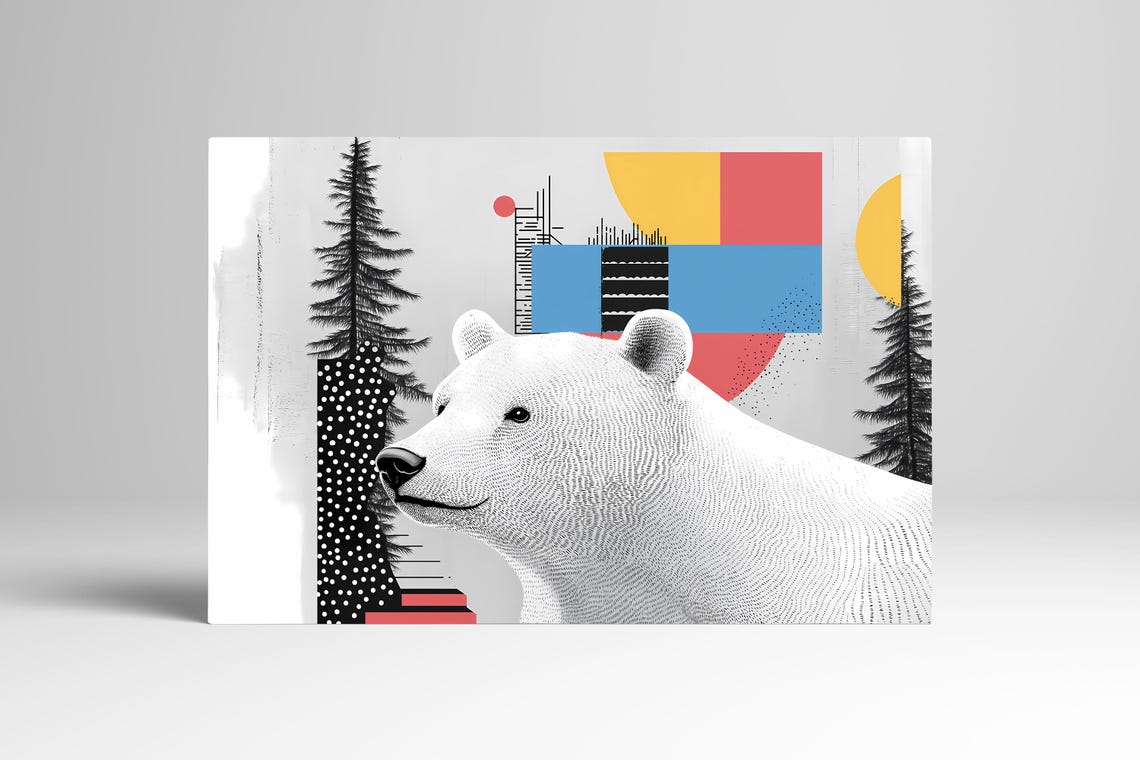 Modern Polar Bear Collage Art Print Abstract Geometric Wildlife Illustration Minimalist Wall Decor - Image 3