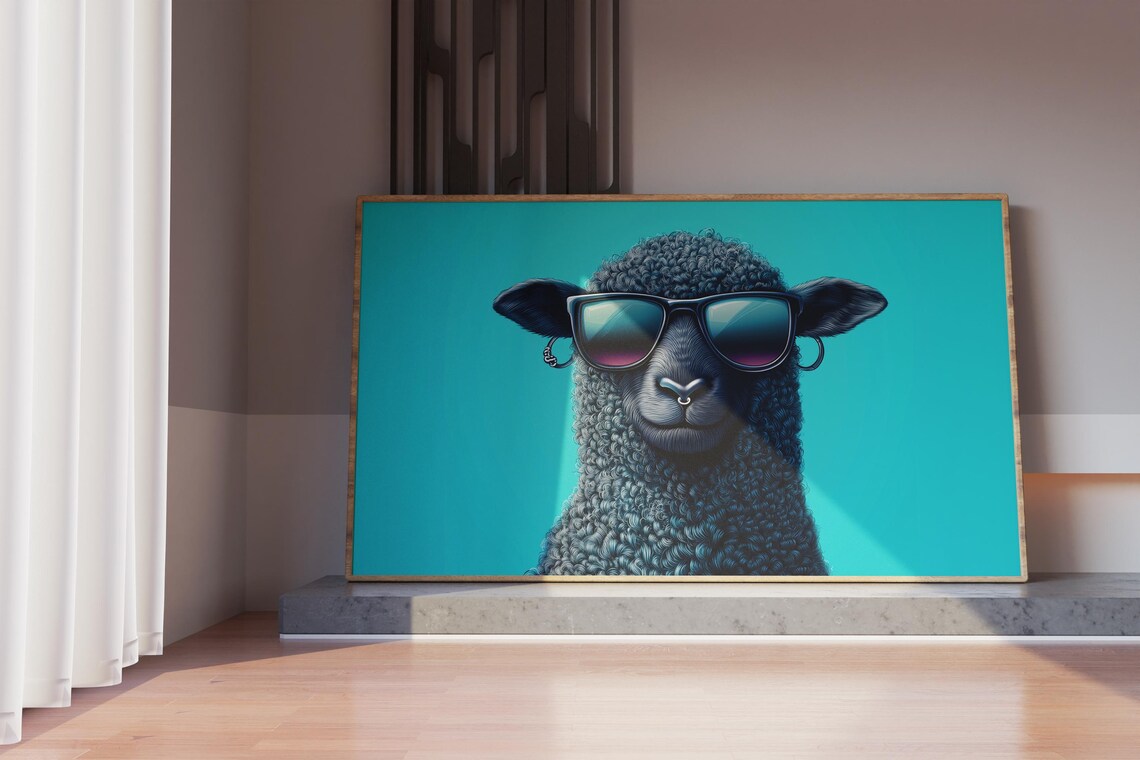 Cool Black Sheep With Sunglasses, Art Print - Image 2