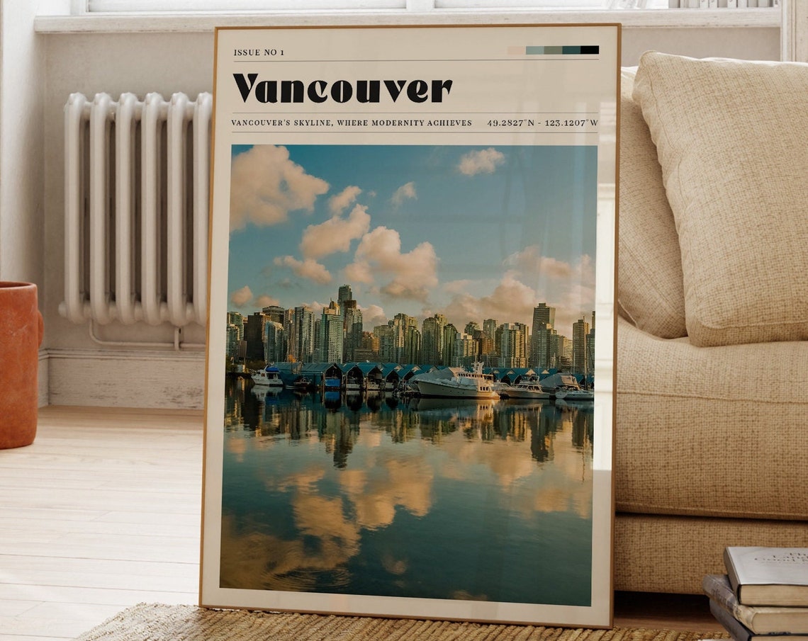 Vancouver Skyline Reflection Photography Travel Poster Canada City