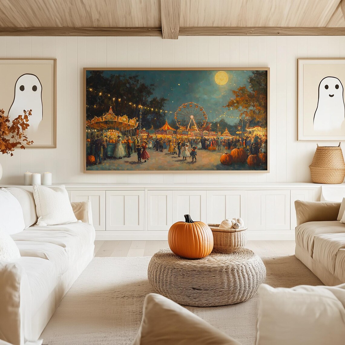 Vintage Halloween Carnival, Antique Oil Painting Print - Image 5