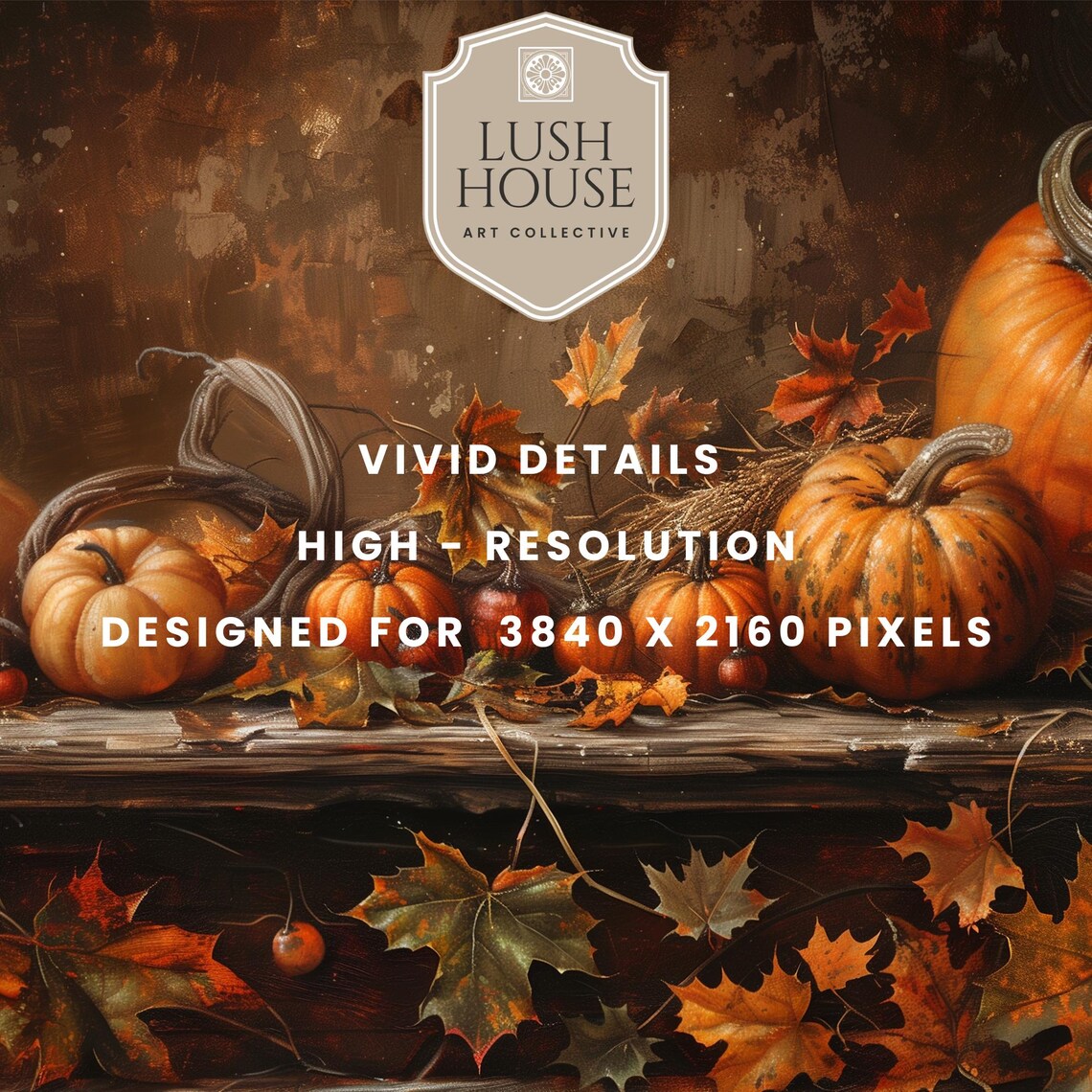 Rustic Shelf Pumpkin Still Life Among Glowing Autumn Maple Leaves Poster - Image 3