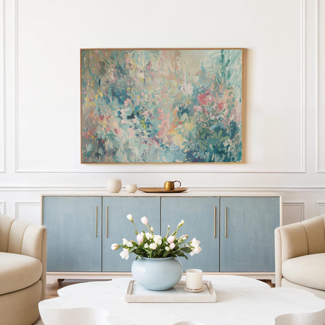 Pastel Pink Teal Abstract Garden Painting Soft Modern Decor Poster - Image 5