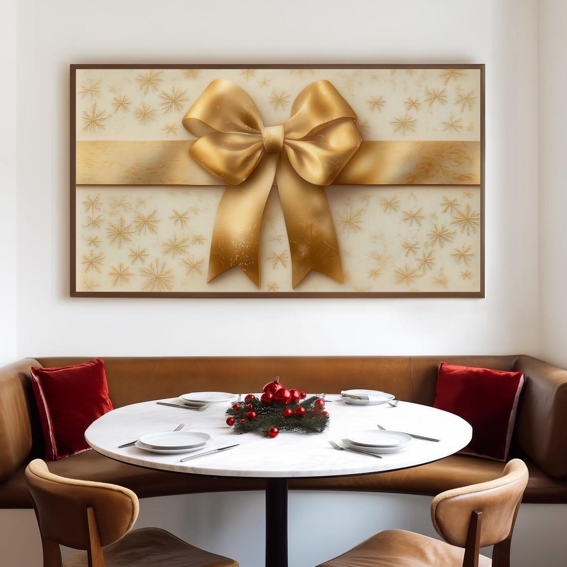 Cream Gift Box With Golden Bow Elegant Christmas Gift Art Poster - Image 4