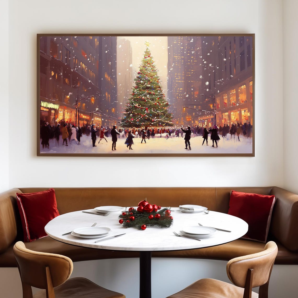 Metropolitan Christmas Tree Crowd Snowy Night Holiday Art Poster - Image 4