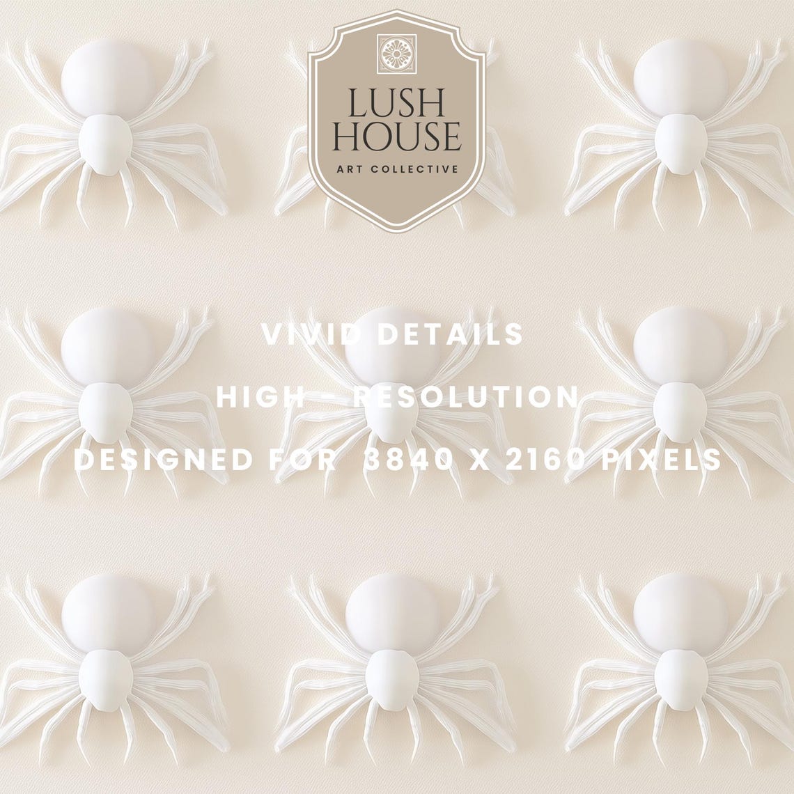 Grid of White 3D Spiders on Cream Minimalist Halloween Wall Art - Image 3