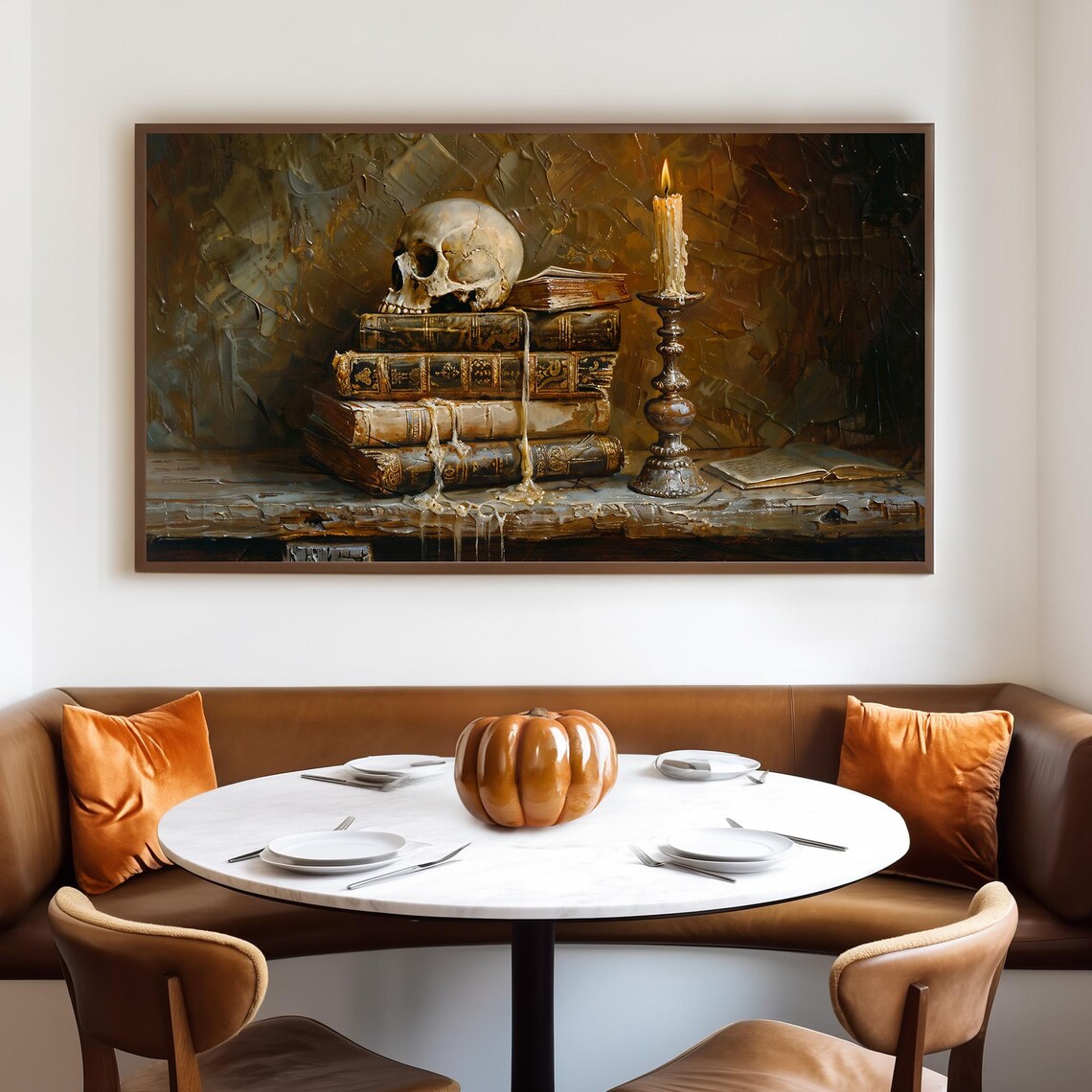 Vintage Halloween Skull on Books Art Print, Dark Academia - Image 4