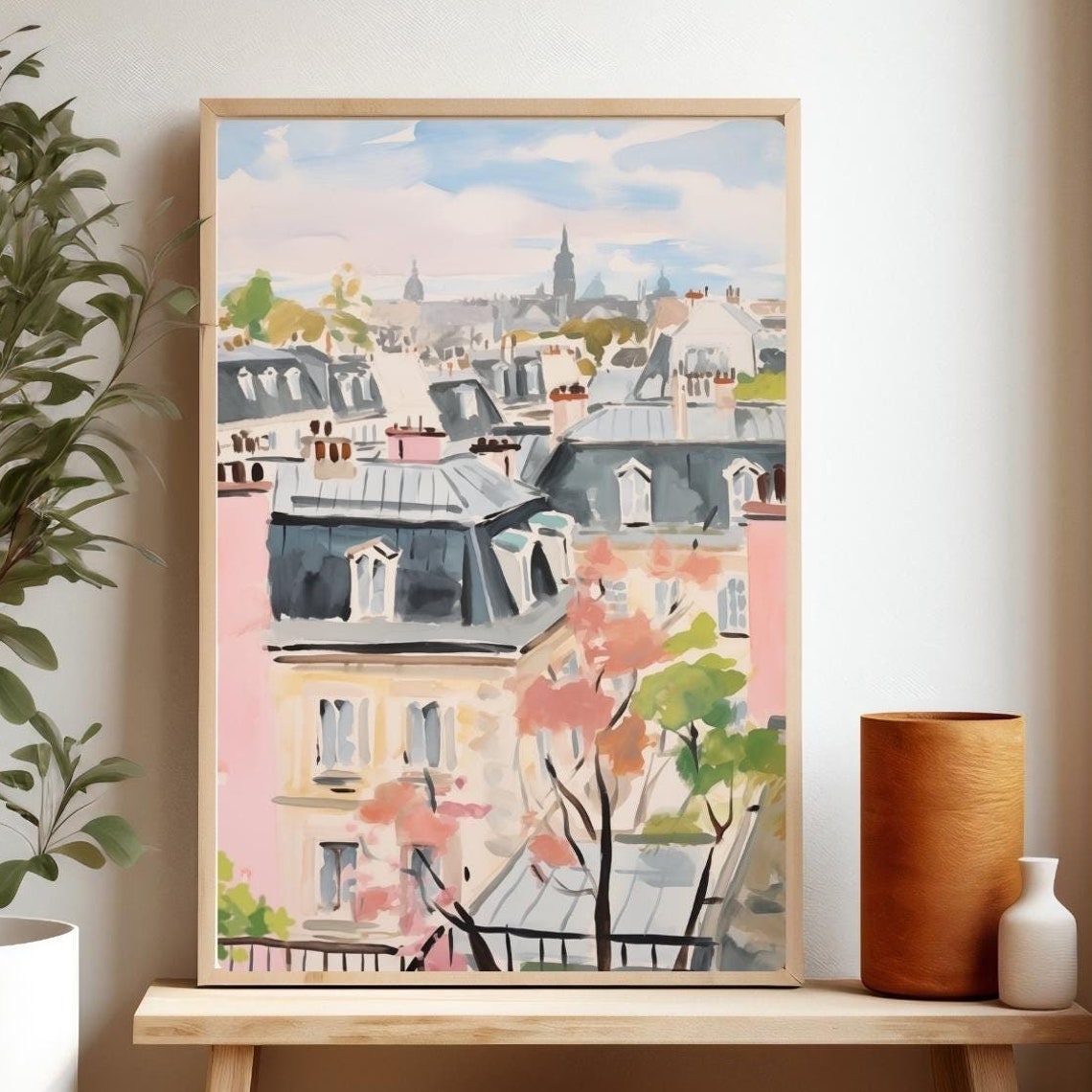 Paris Montmartre Rooftops View Haussmann Skyline Painting Poster