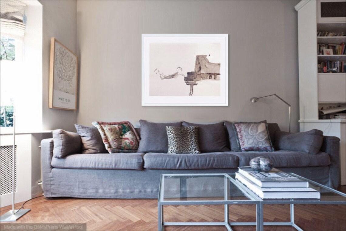 Minimalist Ukiyo Piano Art Print, Black and White - Image 4