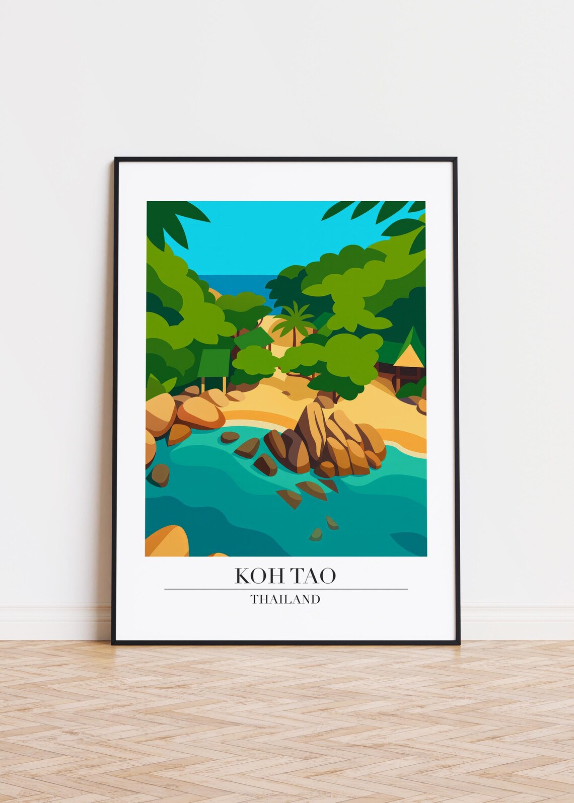 Koh Tao Thailand Tropical Beach Cove Palm Trees Travel Art Poster